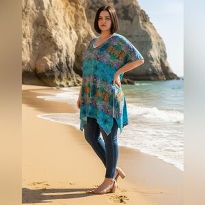 Notations Woman Kaleidoscope Print Sharkbite Tunic 1X